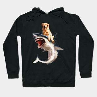 Funny Golden Retriever Dog Riding Shark Hoodie